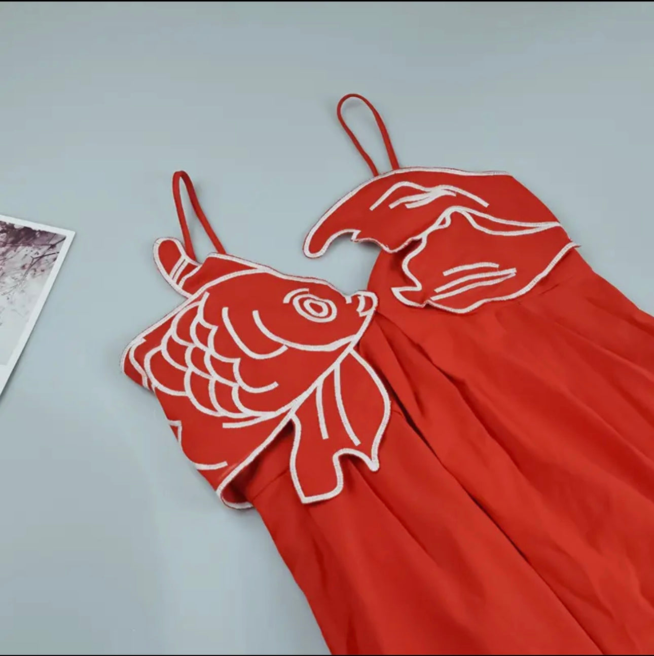 red koi fish maxi dress