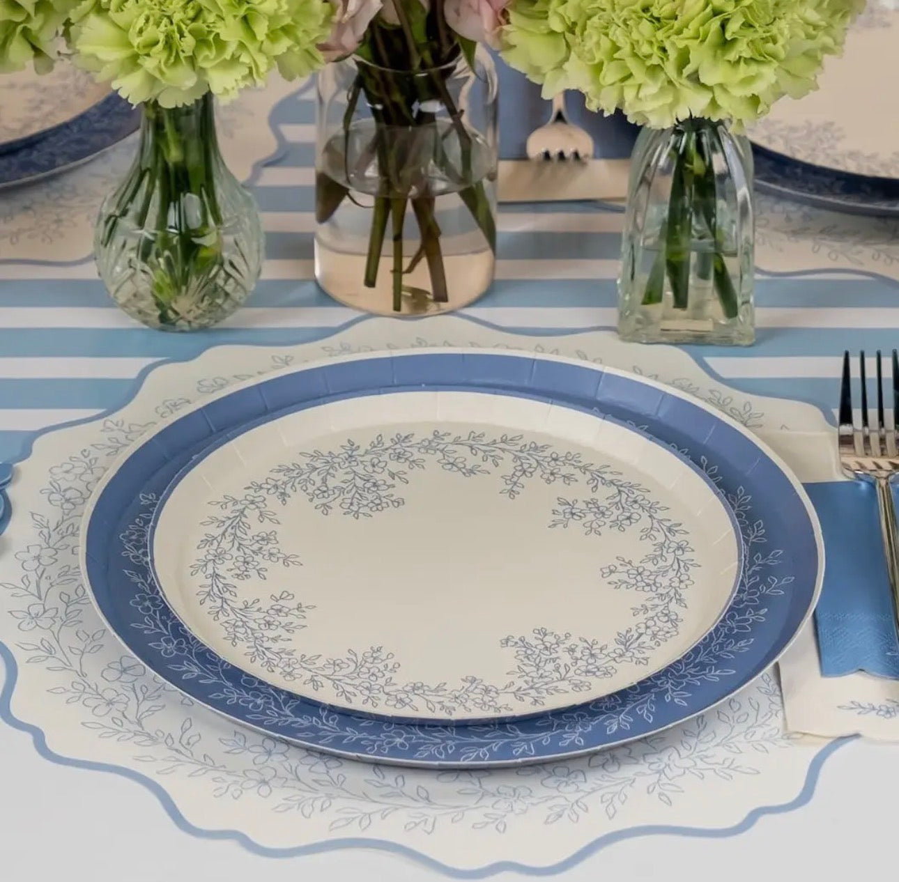 Floral Elegance Blue Dinner Paper Plate