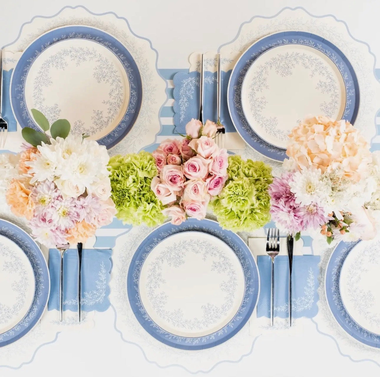 Floral Elegance Blue Beverage Napkins