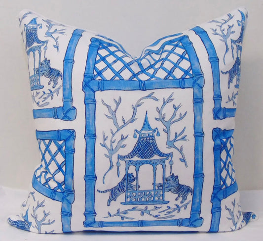 Blue Bamboo Tigers Pillow Cover