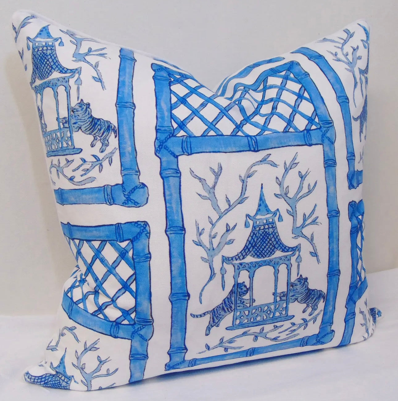 Blue Bamboo Tigers Pillow Cover