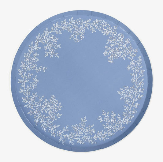 Floral Elegance Blue Dinner Paper Plate