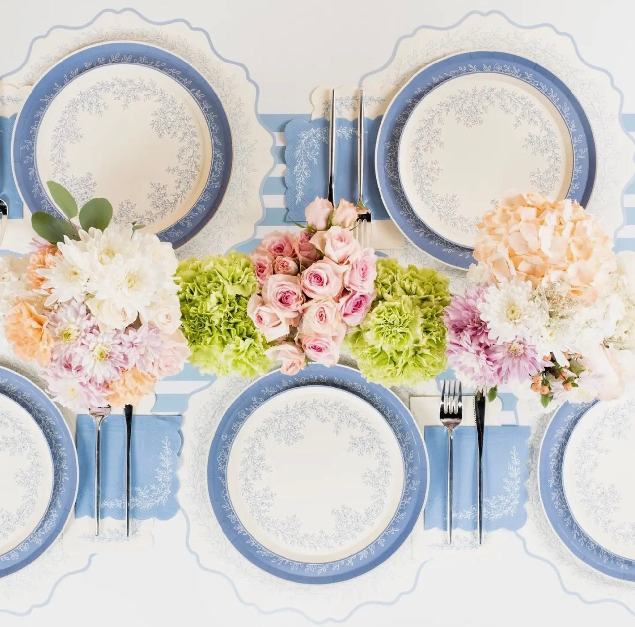 Floral Elegance Blue Dinner Paper Plate