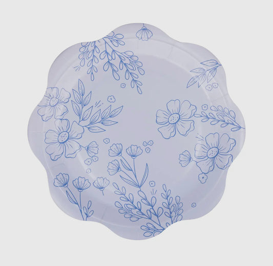 Blue Floral Scalloped Paper Plate